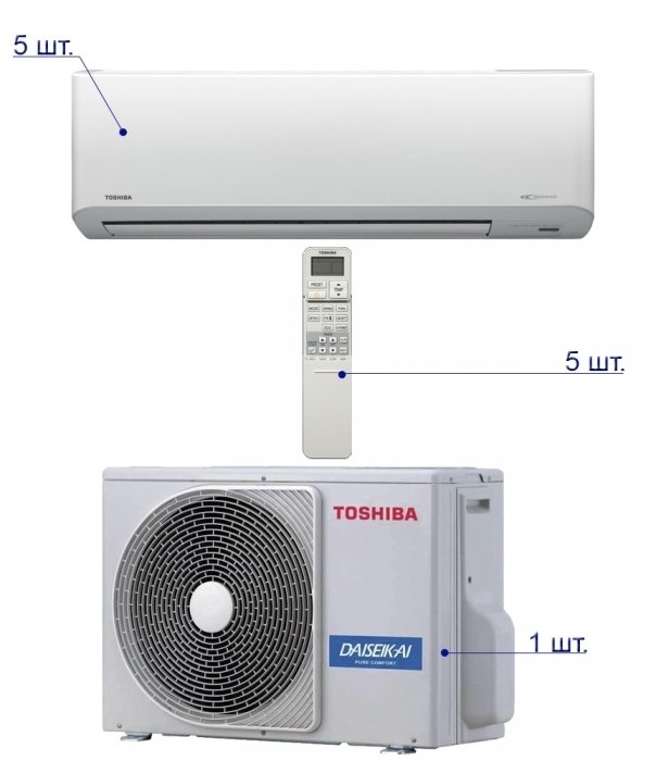 Мульти сплит система на 5 комнат Toshiba RAS-5M34UAV-E1/RAS-B10N3KV2-E*5шт — изображение 3