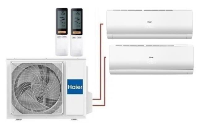 Внешний блок мульти сплит-системы на 2 комнаты Haier 2U40S2SM1FA/AS09NS6ERA-W/AS12NS6ERA-W — изображение 4
