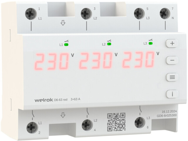 Реле напряжения Welrok D6-63 red